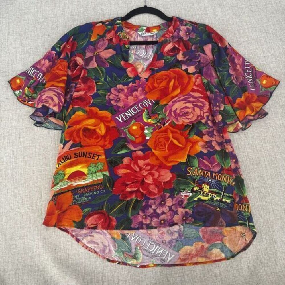 Jams World Santa Monica Rayon Short‎ Sleeve Butterfly Sleeve Blouse Hawaiian XS